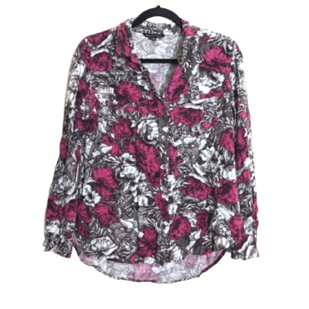 🌟Rock & Republic Floral Long Sleeve Button Down Front Pocket Blouse Size Medium